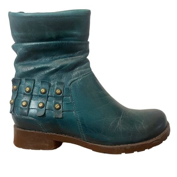 Jafa 2160 Teal Studded Slouchy Moto Boot Size 37 - Picture 1 of 9
